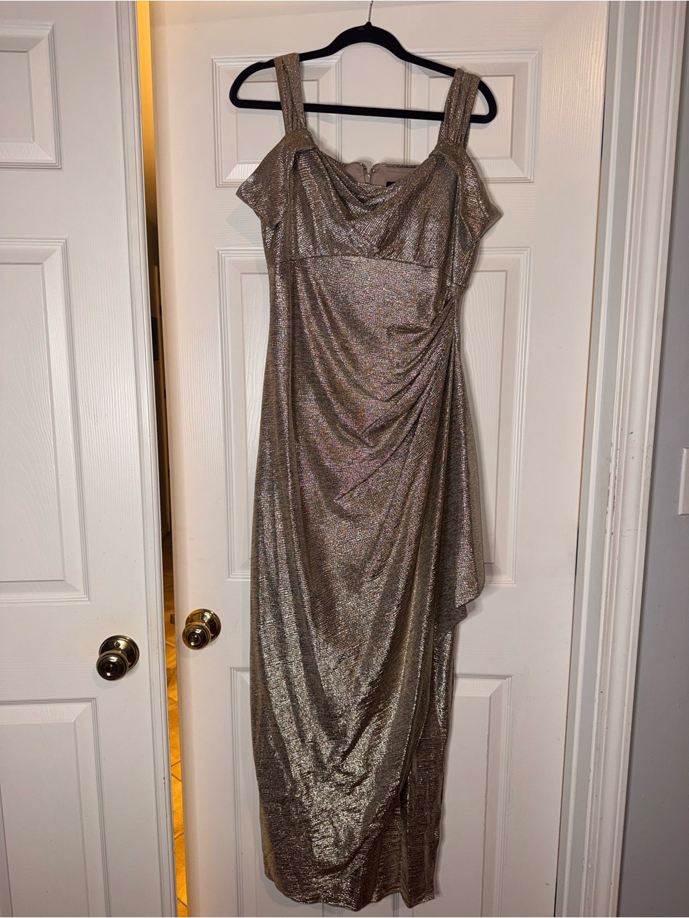 Alex Evenings Metallic Gold Ruched Evening Gown